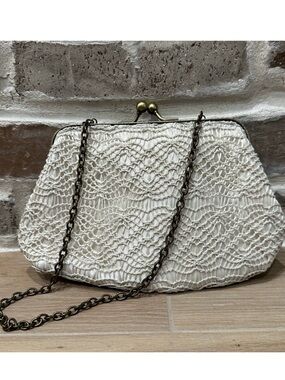 Clutch Small Purse Evening Bag Handbag Retro Style W/Chain Option Ivory Retro